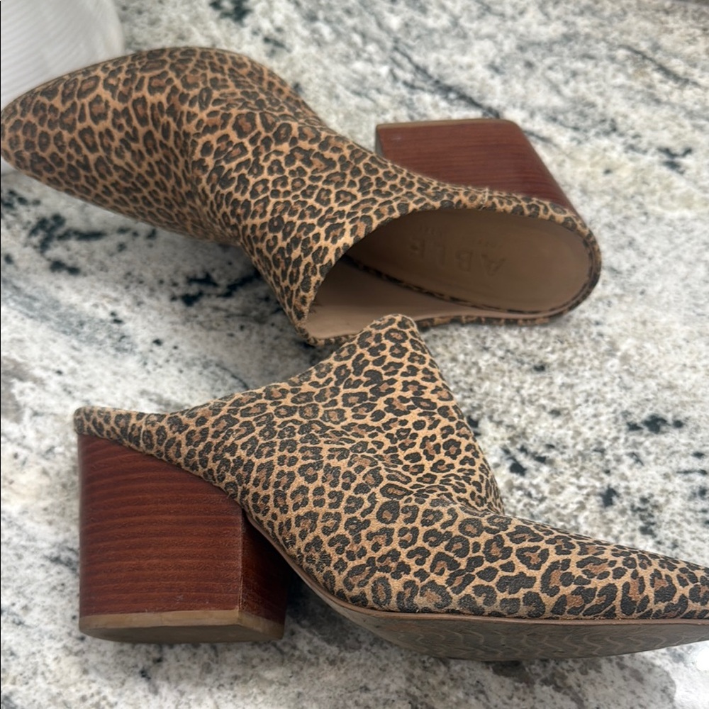 Able Leopard Print Block Heel Mules